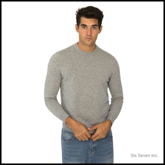 Men's Cashmere Crew Neck Sweater Classic Elegant Lightweight Luxury Pullover